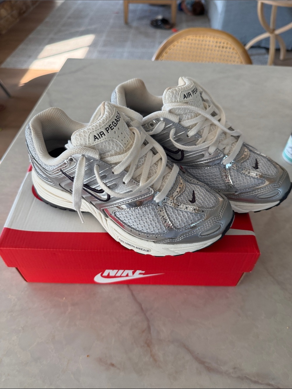 Women’s Silver and White Air Pegasus Sneakers